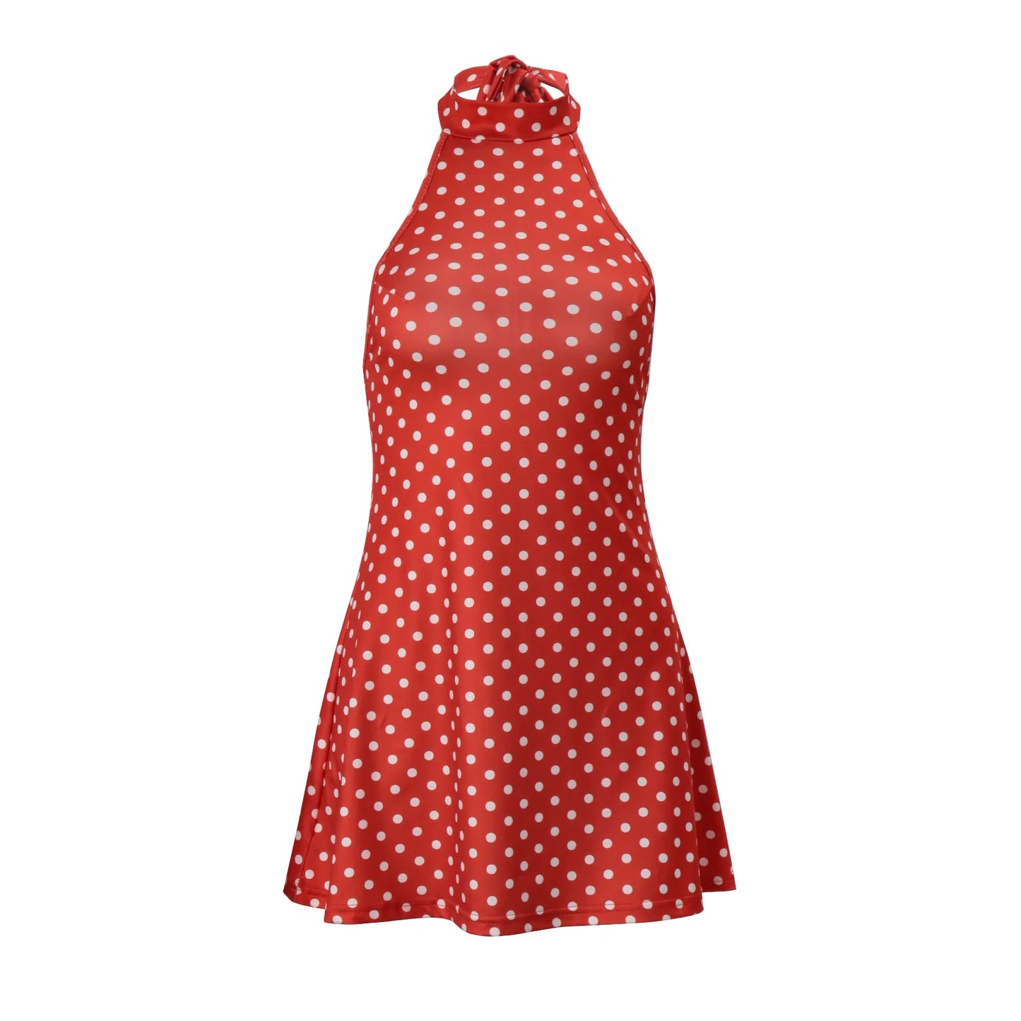 Polka Dot Off Shoulder Backless Halter Mini Dress