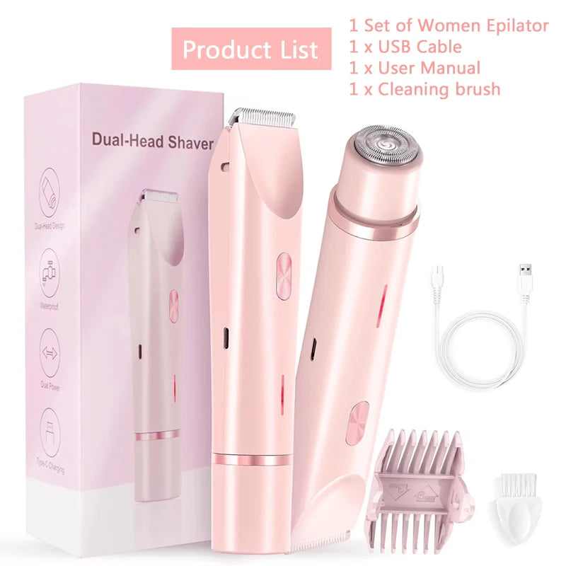 2-in-1 Dual-Head Women's Electric Razor & Bikini Trimmer