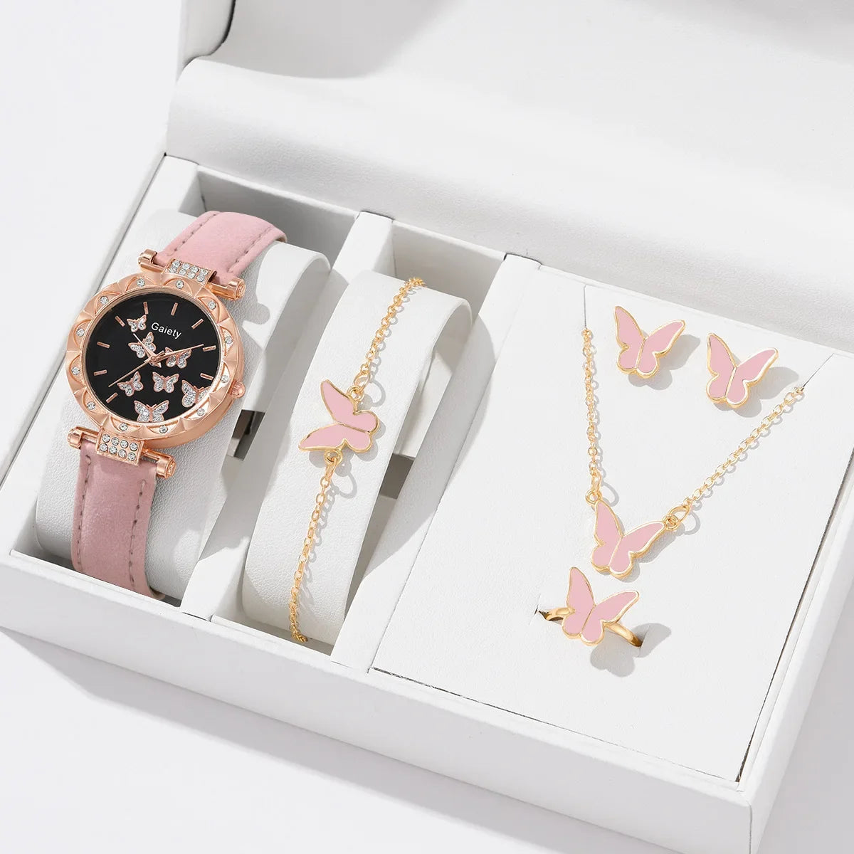 Women Watch Ring Necklace Earrings Bracelet Set Watches Butterfly