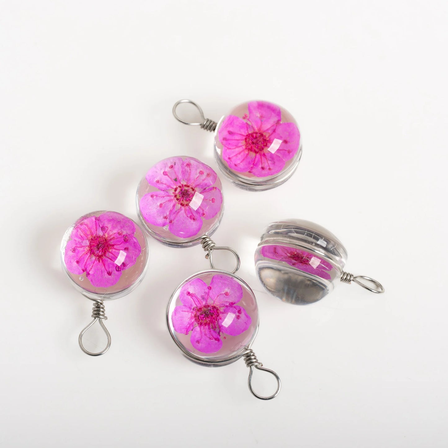 Handmade Pressed Flower Glass Charm Pendant – 12MM Mini Floral Dangle for DIY Jewelry