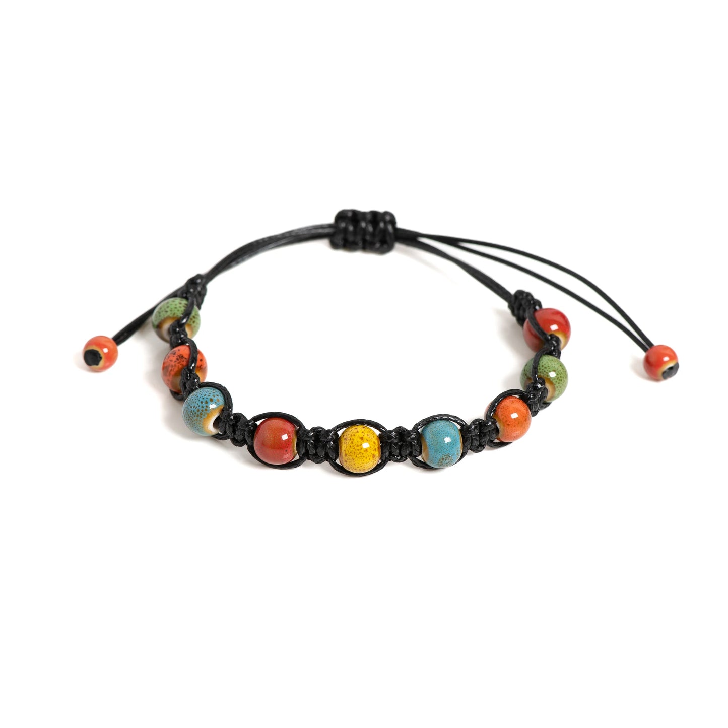 Handmade Colorful Ceramic Bracelet – Adjustable Coffee Cord Bohemian Artistic Jewelry