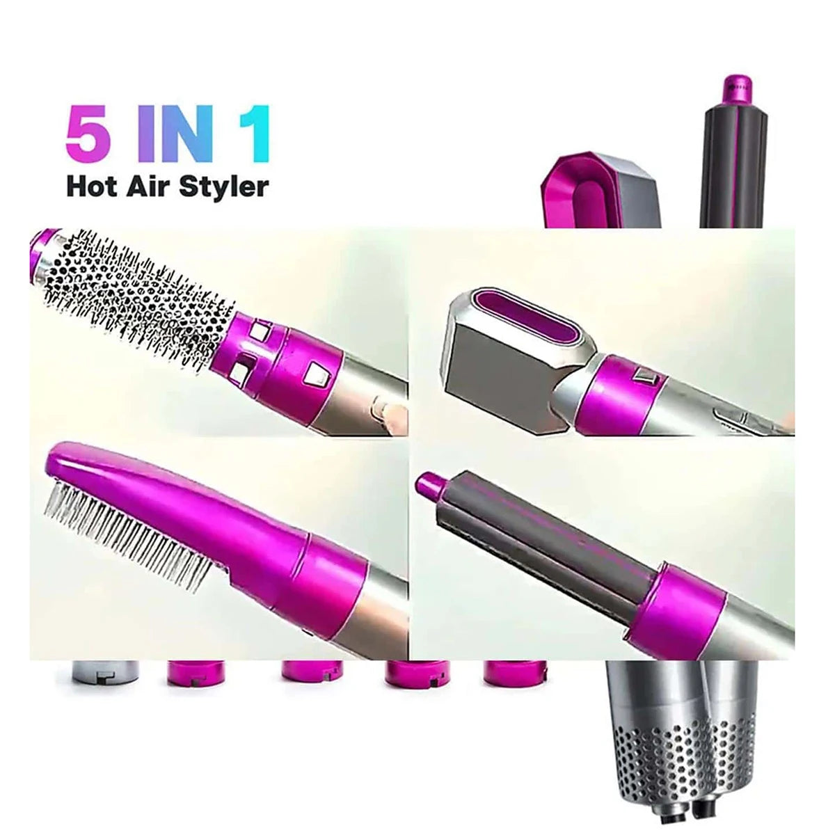 5-in-1 Hot Air Brush & Hair Dryer - Ionic Detachable Styler