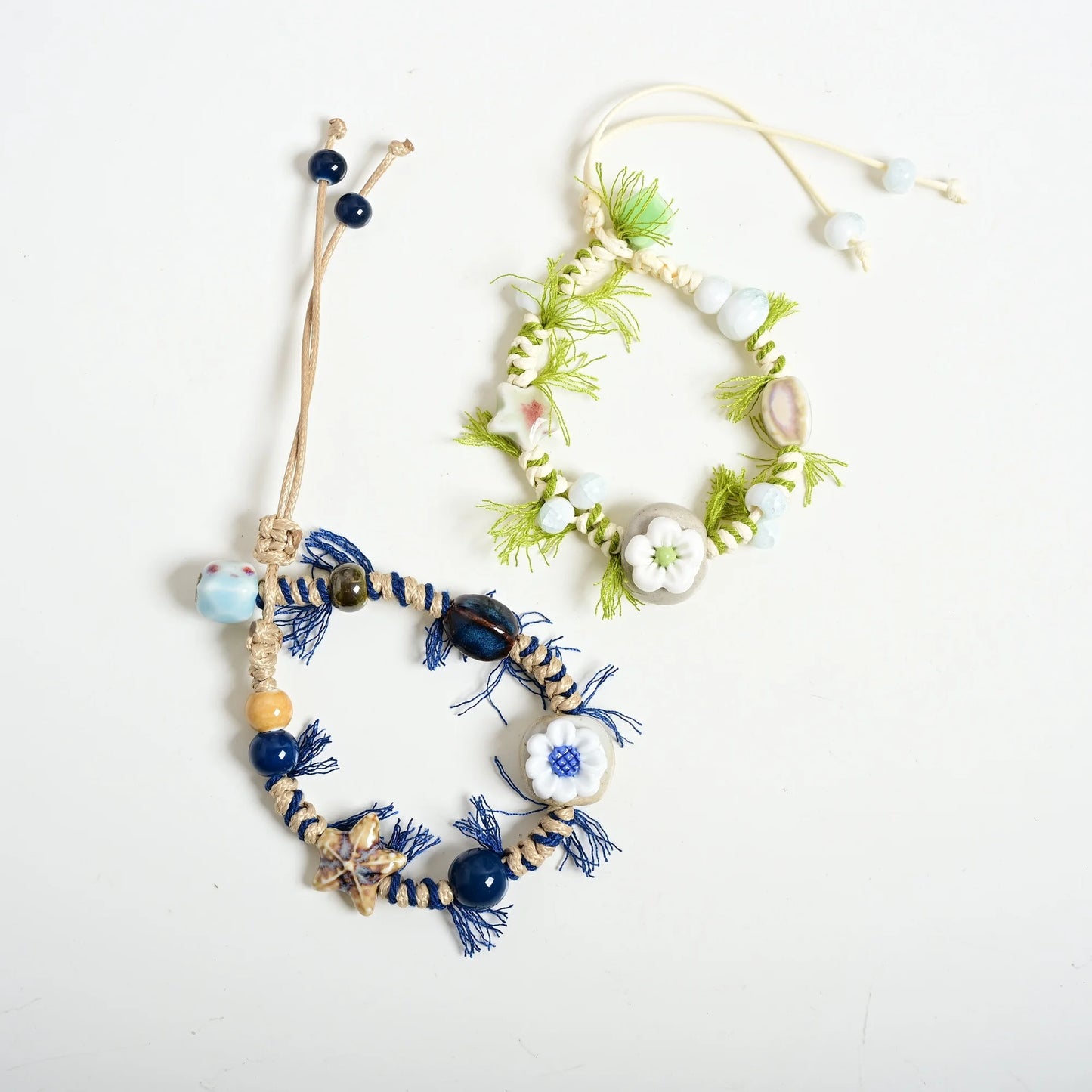 Handmade Ceramic Sunflower Bracelet – Adjustable Wax Cord Boho Floral Jewelry for Women