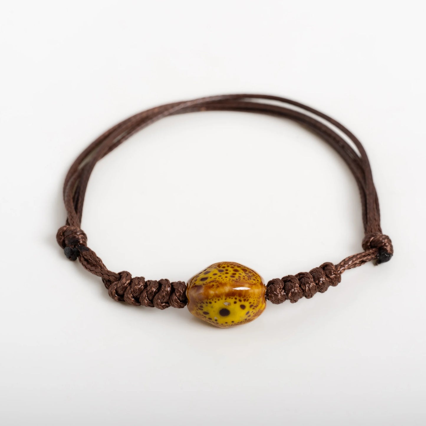 Handmade Floral Glaze Faceted Ceramic Bracelet – Adjustable Wax Cord Jewelry Gift